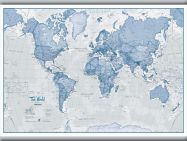 Small The World Is Art - Wall Map Blue (Hanging bars)