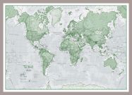 Medium The World Is Art - Wall Map Green (Pinboard & framed - Silver)