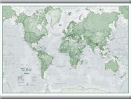 Small The World Is Art - Wall Map Green (Hanging bars)