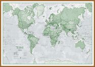 Large The World Is Art - Wall Map Green (Wood Frame - Teak)
