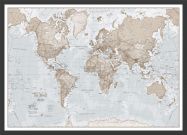 Medium The World Is Art - Wall Map Neutral (Pinboard & wood frame - Black)