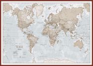 Huge The World Is Art - Wall Map Neutral (Pinboard & framed - Dark Oak)
