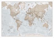 Large The World Is Art - Wall Map Neutral (Wood Frame - White)