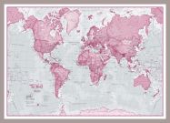 Small The World Is Art - Wall Map Pink (Pinboard & framed - Silver)