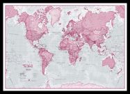 Small The World Is Art - Wall Map Pink (Pinboard & framed - Black)
