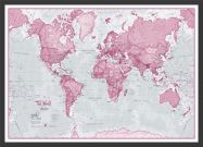 Medium The World Is Art - Wall Map Pink (Wood Frame - Black)