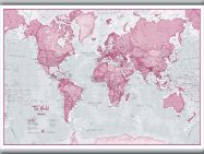 Small The World Is Art - Wall Map Pink (Hanging bars)