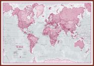 Large The World Is Art - Wall Map Pink (Pinboard & framed - Dark Oak)