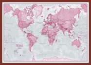 Medium The World Is Art - Wall Map Pink (Pinboard & framed - Dark Oak)