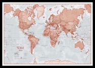 Small The World Is Art - Wall Map Red (Pinboard & framed - Black)