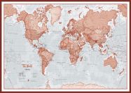 Huge The World Is Art - Wall Map Red (Pinboard & framed - Dark Oak)