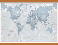 Medium The World Is Art - Wall Map Teal (Wooden hanging bars)