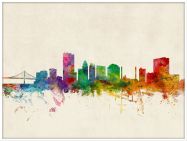 Large Toledo Ohio Watercolour Skyline (Wood Frame - White)