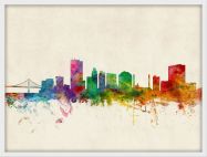 Medium Toledo Ohio Watercolour Skyline (Wood Frame - White)