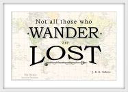 Travel Quote Map Print 'Not all those who wander...' (Wood Frame - White)