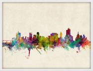 Medium Tulsa Oklahoma Watercolour Skyline (Wood Frame - White)