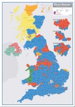 Huge UK Parliamentary Constituency Boundary Wall Map (December 2019 results) (Pinboard)