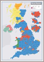 Huge UK Parliamentary Constituency Boundary Wall Map (December 2019 results) (Pinboard & framed - Silver)