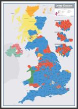 Large UK Parliamentary Constituency Boundary Wall Map (December 2019 results) (Pinboard & wood frame - Black)
