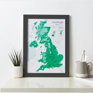 UK as Art Map - Shamrock (Wood Frame - Black)