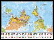 Large Upside-down World Wall Map Political with flags  (Pinboard & framed - Black)