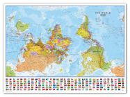 Large Upside-down World Wall Map Political with flags  (Canvas)
