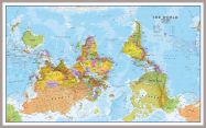 Large Upside Down World Wall Map Political (Pinboard & framed - Silver)