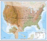 Huge USA Wall Map Physical (Hanging bars)