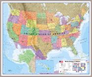 Large USA Wall Map Political (Pinboard & framed - Silver)