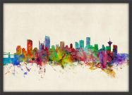 Medium Vancouver Canada Watercolour Skyline (Wood Frame - Black)