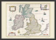 Medium Vintage British Isles World Map Willem and Johan Blaeu 17th Century (Wood Frame - Black)