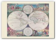 Medium Vintage Double Hemisphere World Map 1689 (Canvas)