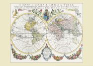 Vintage French Double Hemisphere World Map c1700