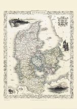 Vintage John Tallis Map of Denmark 1851