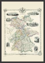 Small Vintage John Tallis Map of Germany 1851 (Wood Frame - Black)