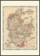 Large Vintage Johnsons Map of Denmark (Wood Frame - Black)