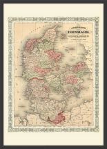 Medium Vintage Johnsons Map of Denmark (Wood Frame - Black)