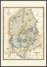 Large Vintage Map of Denmark (Pinboard & wood frame - Black)