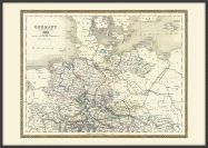 Large Vintage Map of Northern Germany (Pinboard & wood frame - Black)