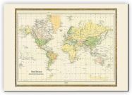 Small Vintage Mercators Projection World Map 1858 (Canvas)