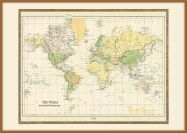 Large Vintage Mercators Projection World Map 1858 (Pinboard & wood frame - Teak)