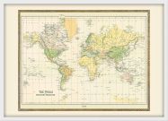 Medium Vintage Mercators Projection World Map 1858 (Wood Frame - White)