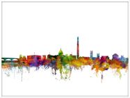 Large Washington DC Watercolour Skyline (Wood Frame - White)