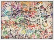 Medium Watercolour Map of London (Wood Frame - White)