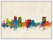 Medium Wichita Kansas Watercolour Skyline (Wood Frame - White)