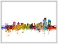 Medium Wilmington Delaware Watercolour Skyline (Wood Frame - White)