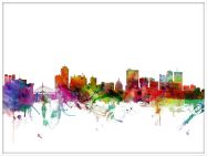 Large Winnipeg Canada Watercolour Skyline (Wood Frame - White)