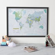 Glow in the Dark World Map (Pinboard & wood frame - Black)