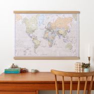 Medium Classic World Map (Rolled Canvas with Wooden Hanging Bars)