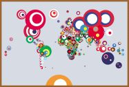 Large World Abstract Flags Art Map of the World (Pinboard & wood frame - Teak)